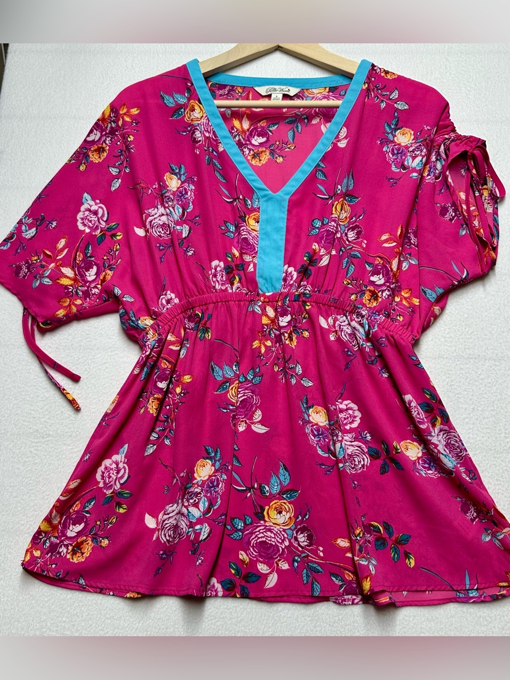 The Pioneer Woman Small Pink Floral V Neck Peasant Blouse Boho Oversized